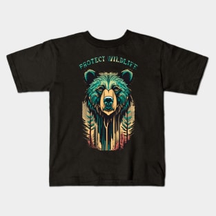 protect wildlife. bear and forest vintage design Kids T-Shirt